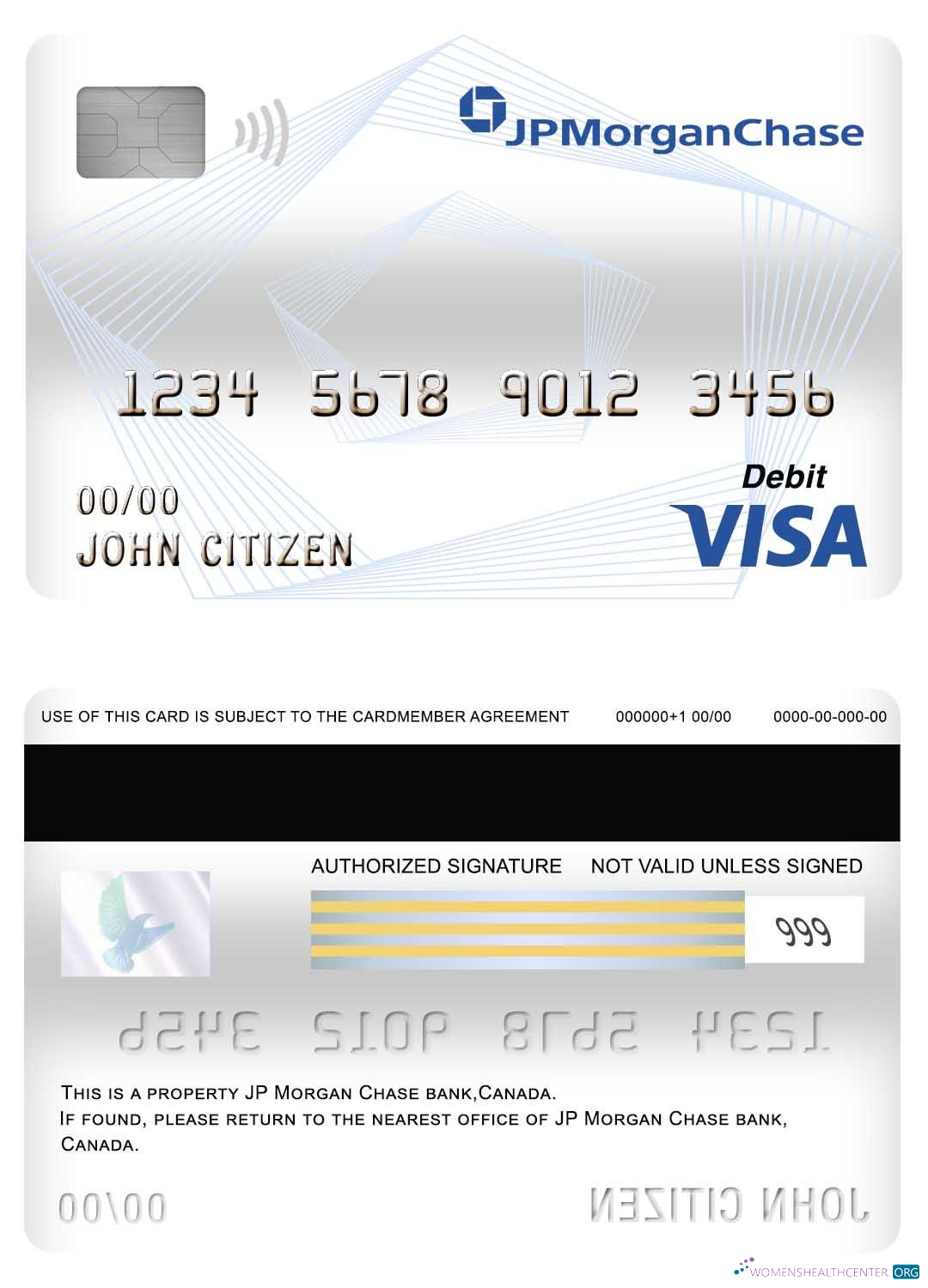 Download Canada JP Morgan Chase bank visa debit card Photoshop template